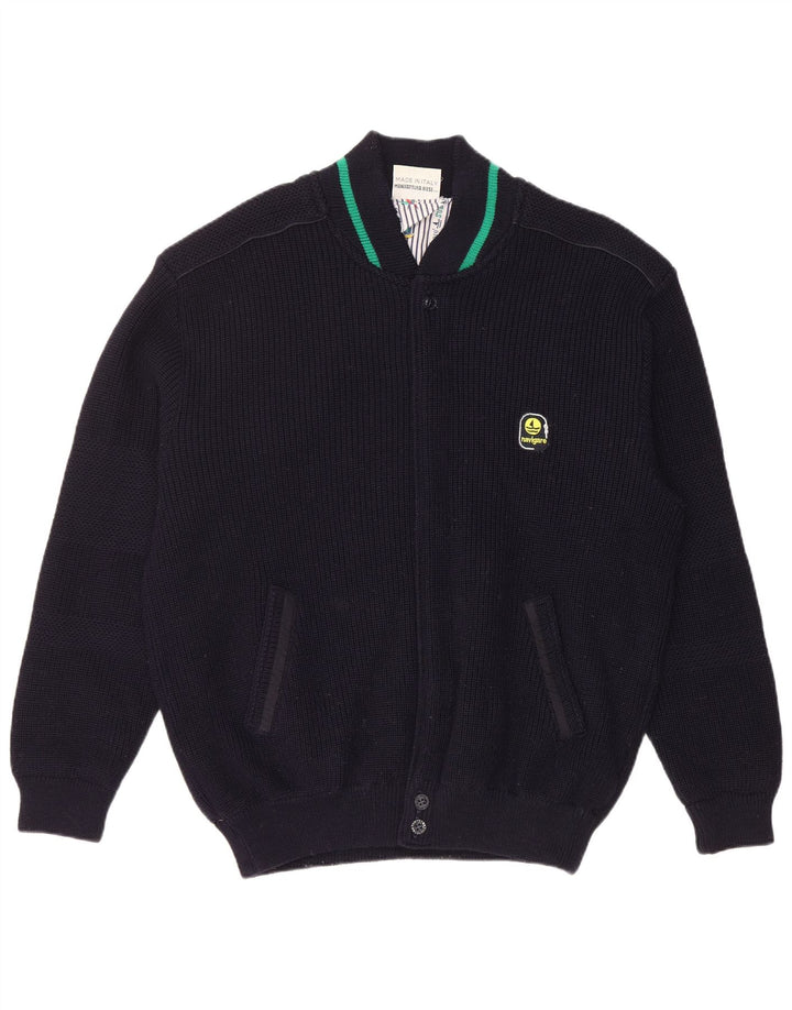 Navigare Mens Cardigan Sweater Large Navy Blue Wool