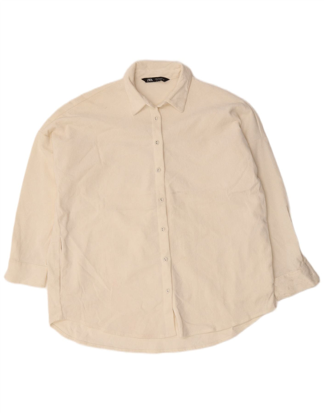 Zara Womens Oversized Corduroy Shirt UK 10 Small White Polyester