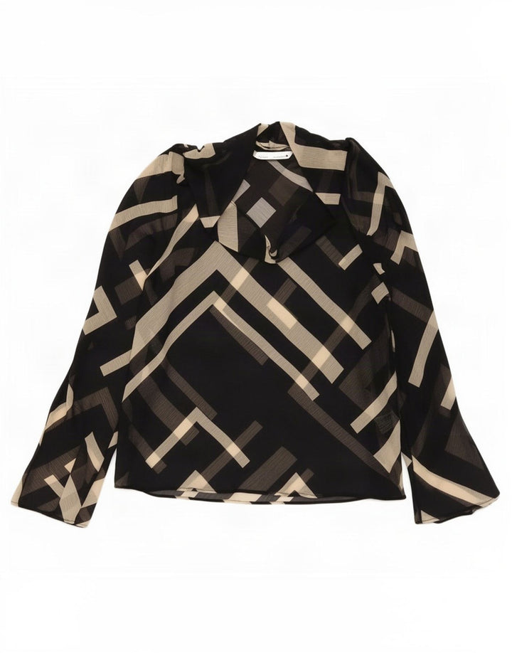 Zara Womens Blouse Top UK 10 Small Black Geometric Polyester