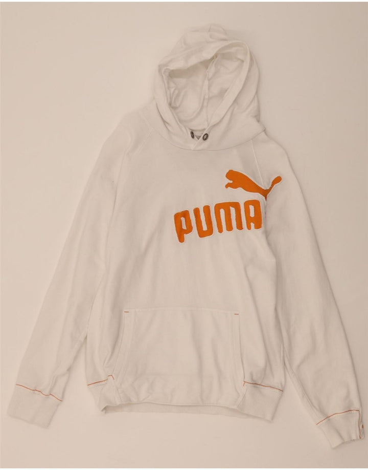 PUMA Mens Graphic Hoodie Jumper Medium White Cotton Vintage Puma and Second-Hand Puma from Messina Hembry 