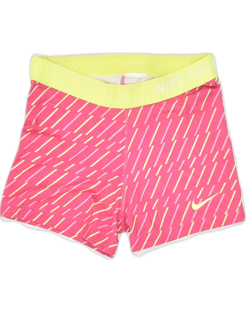 NIKE Womens Sport Shorts UK 14 Large Pink Striped Elastane | Vintage Nike | Thrift | Second-Hand Nike | Used Clothing | Messina Hembry 