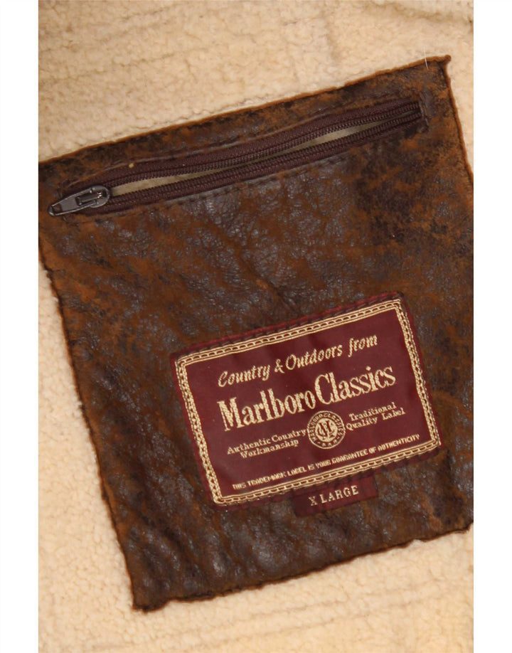 Marlboro Classics Mens Shearling Jacket UK 42 XL Brown Sheepskin