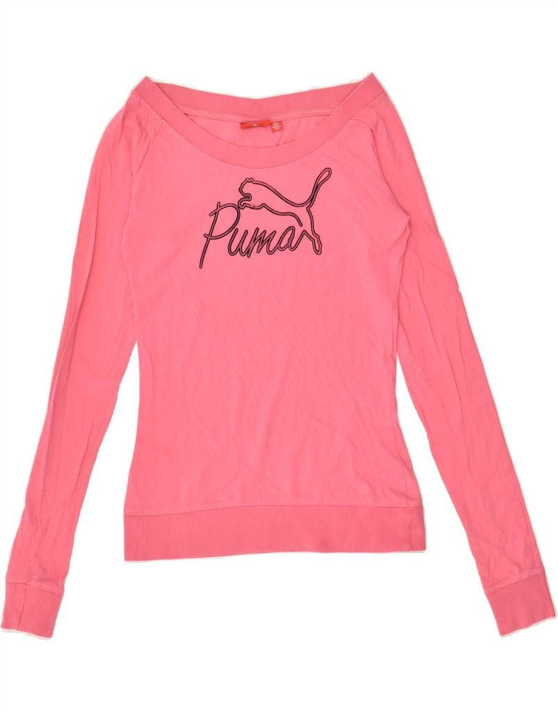 PUMA Womens Graphic Top Long Sleeve UK 10 Small Pink | Vintage Puma | Thrift | Second-Hand Puma | Used Clothing | Messina Hembry 