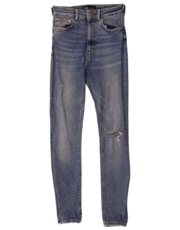 Zara Womens Distressed Skinny Jeans EU 36 XS W26 L27 Blue Cotton