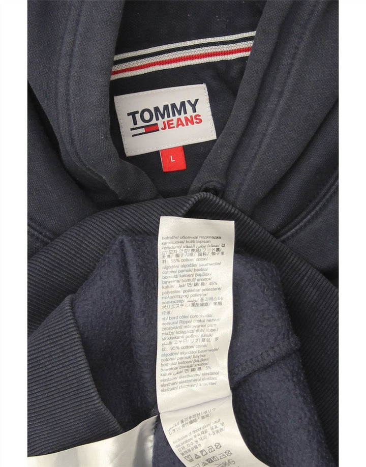 TOMMY HILFIGER Mens Hoodie Jumper Large Navy Blue Cotton