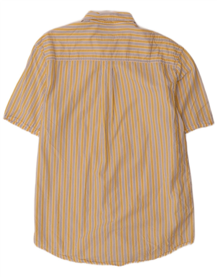 IZOD Mens Short Sleeve Shirt Medium Yellow Pinstripe Cotton