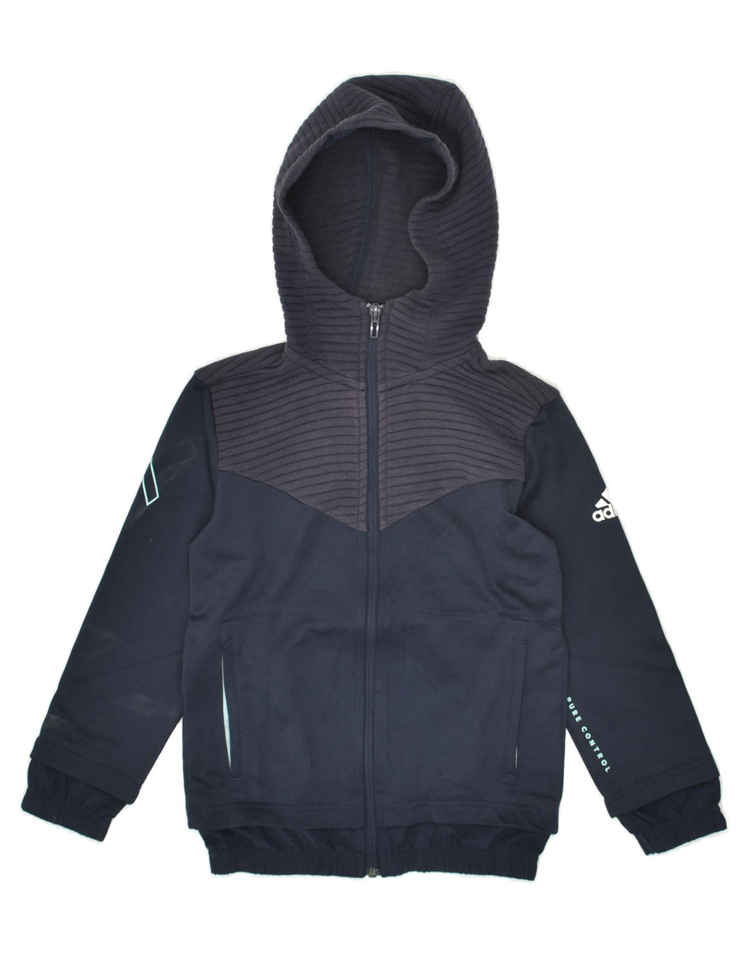 ADIDAS Boys Graphic Zip Hoodie Sweater 7-8 Years XS  Navy Blue Polyester | Vintage Adidas | Thrift | Second-Hand Adidas | Used Clothing | Messina Hembry 