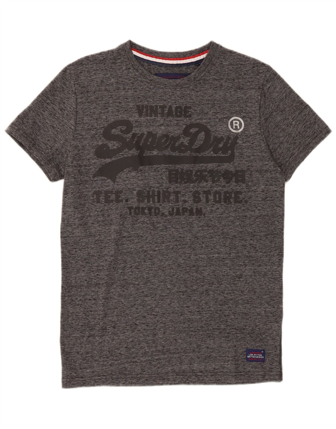 SUPERDRY Mens Graphic T-Shirt Top Small Grey Flecked Cotton