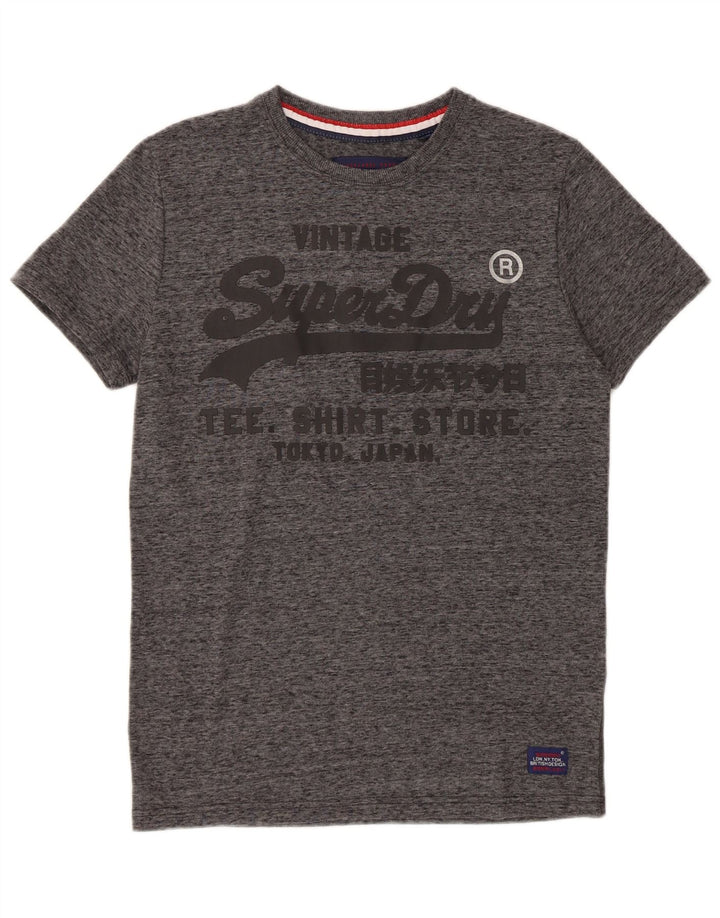 SUPERDRY Mens Graphic T-Shirt Top Small Grey Flecked Cotton