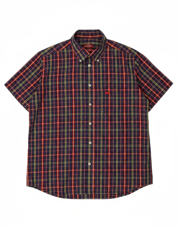 CARRERA Mens Regular Fit Short Sleeve Shirt XL Navy Blue Check