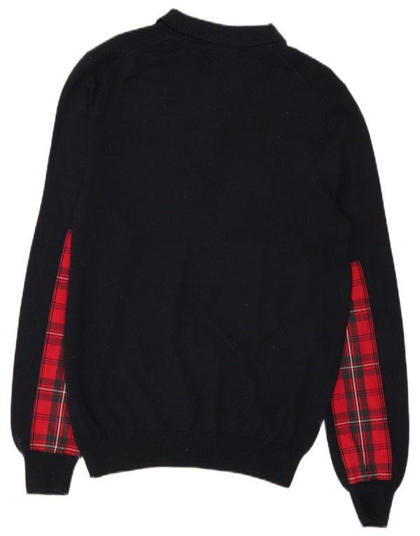 Lyle & Scott Mens Polo Neck Jumper Sweater Medium Black Check Wool