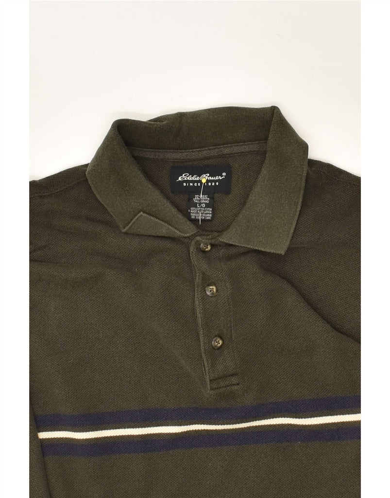 EDDIE BAUER Mens Long Sleeve Polo Shirt Large Khaki Cotton | Vintage Eddie Bauer | Thrift | Second-Hand Eddie Bauer | Used Clothing | Messina Hembry 