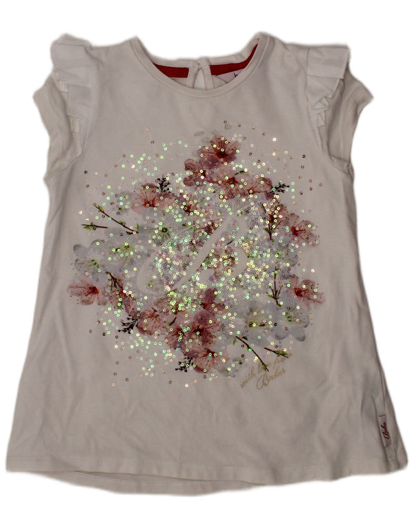 TED BAKER Girls Graphic Blouse Top 6-7 Years White Floral Cotton