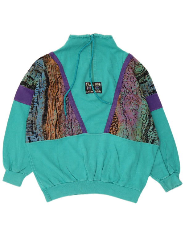 Vintage Womens Abstract Pattern Sweatshirt Jumper IT 42 Medium Blue
