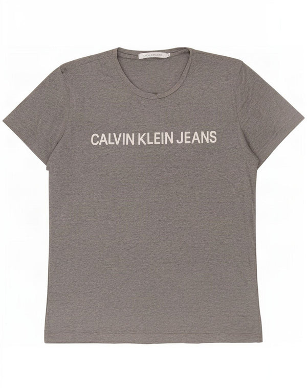 Calvin Klein Jeans Mens Graphic T-Shirt Top Large Grey Flecked Cotton