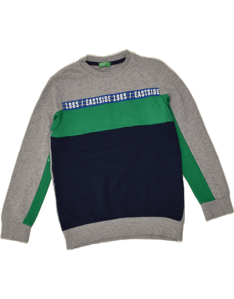 BENETTON Boys Sweatshirt Jumper 8-9 Years Large Grey Colourblock Cotton | Vintage Benetton | Thrift | Second-Hand Benetton | Used Clothing | Messina Hembry 