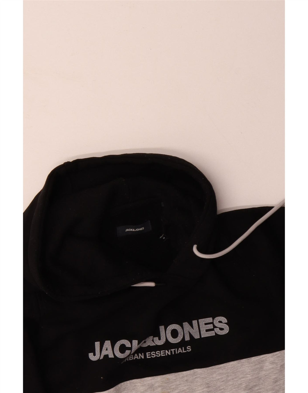 JACK & JONES Mens Graphic Hoodie Jumper Small Black Colourblock Cotton