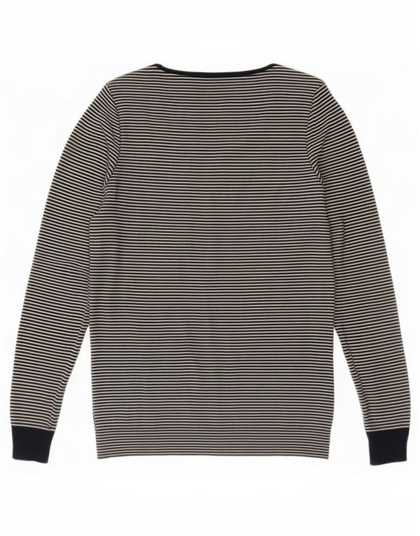 Massimo Dutti Womens Cardigan Sweater UK 12 Medium Navy Blue Striped Cotton