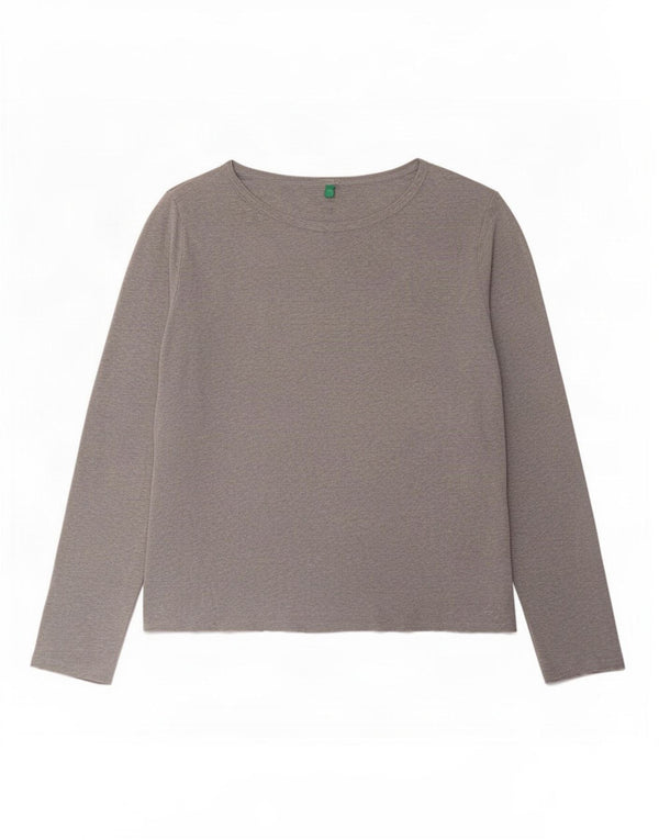 Benetton Womens Top Long Sleeve UK 18 XL Grey Flecked Cotton