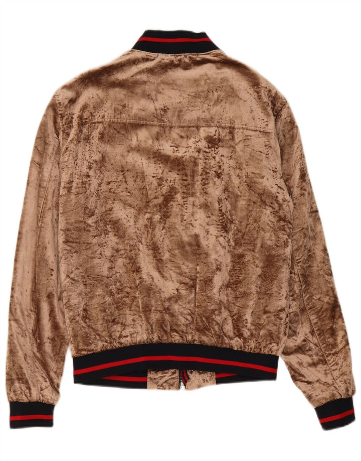 Zara Mens Velour Bomber Jacket UK 38 Medium Brown Colourblock Viscose