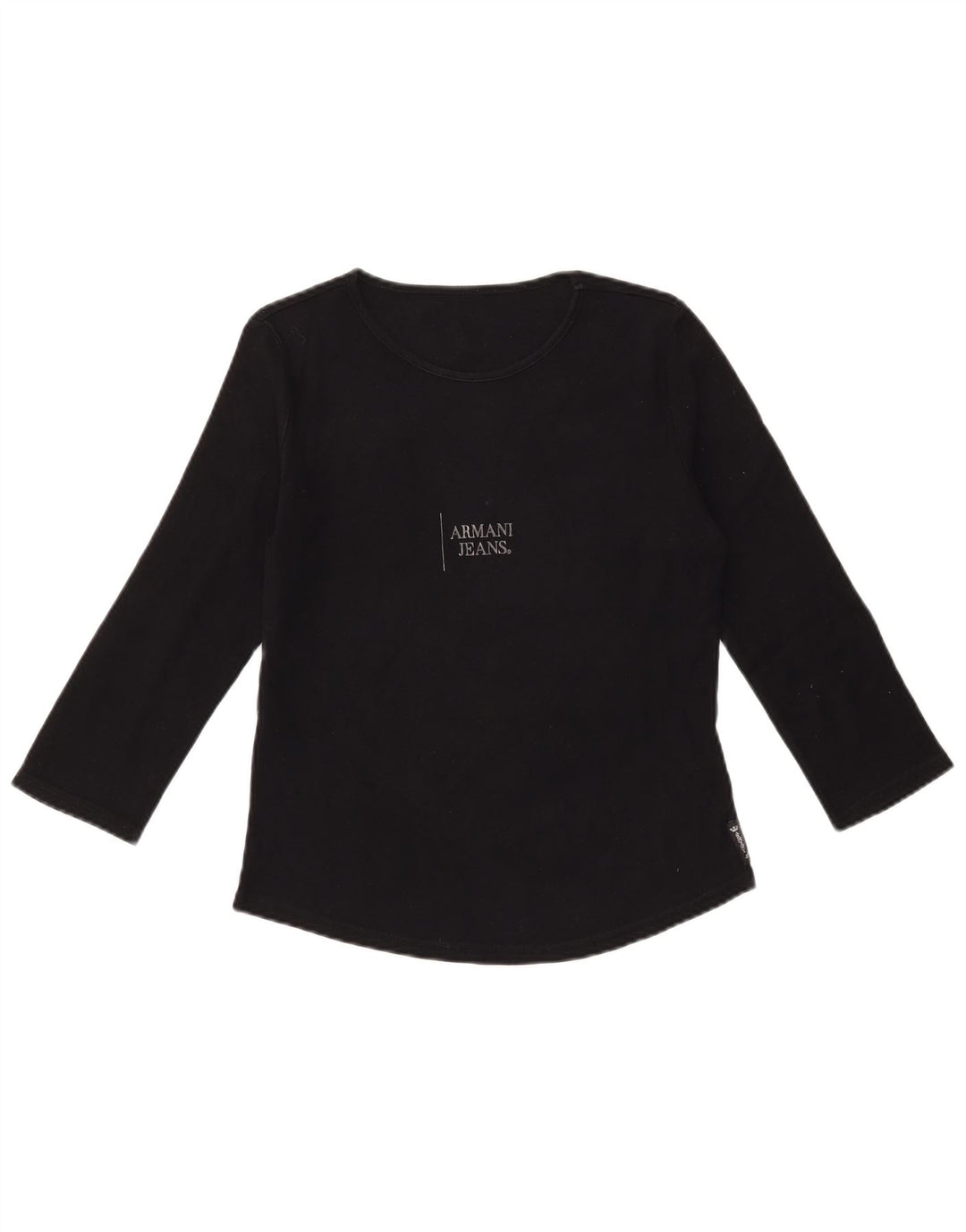 ARMANI JEANS Womens Graphic Top 3/4 Sleeve UK 12 Medium Black Cotton