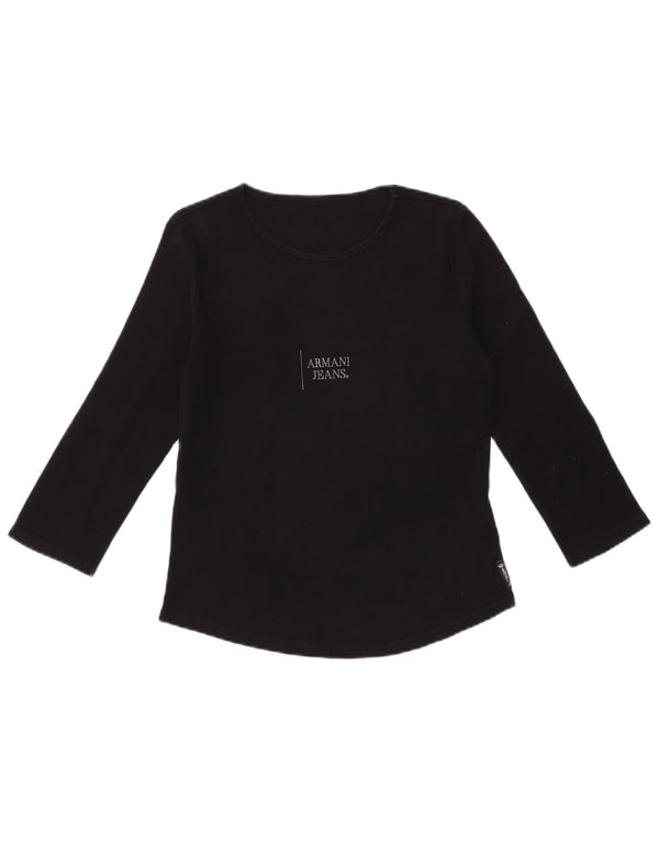 ARMANI JEANS Womens Graphic Top 3/4 Sleeve UK 12 Medium Black Cotton