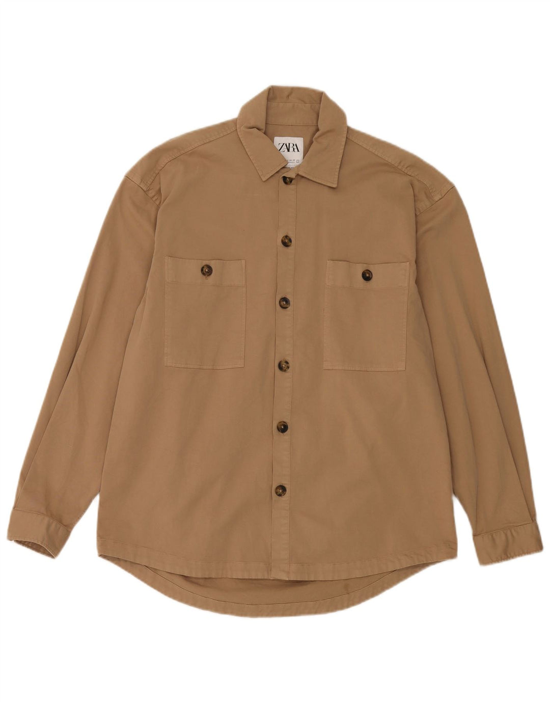 ZARA Mens Relaxed Fit Shirt Small Beige Cotton