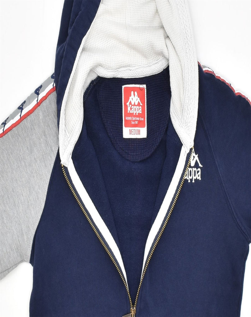 KAPPA Womens Graphic Zip Hoodie Sweater Medium Navy Blue Colourblock | Vintage | Thrift | Second-Hand | Used Clothing | Messina Hembry 