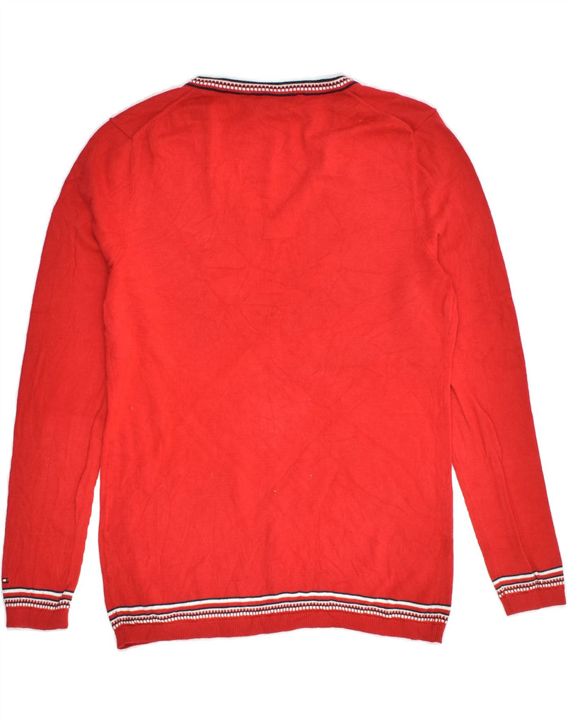 TOMMY HILFIGER Womens V-Neck Jumper Sweater UK 12 Medium Red Cotton | Vintage Tommy Hilfiger | Thrift | Second-Hand Tommy Hilfiger | Used Clothing | Messina Hembry 