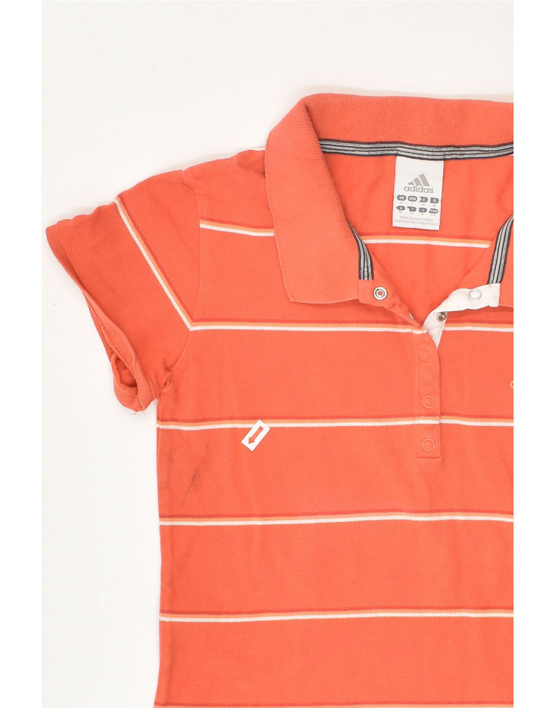 ADIDAS Womens Polo Shirt UK 10 Small Orange Striped Cotton | Vintage Adidas | Thrift | Second-Hand Adidas | Used Clothing | Messina Hembry 