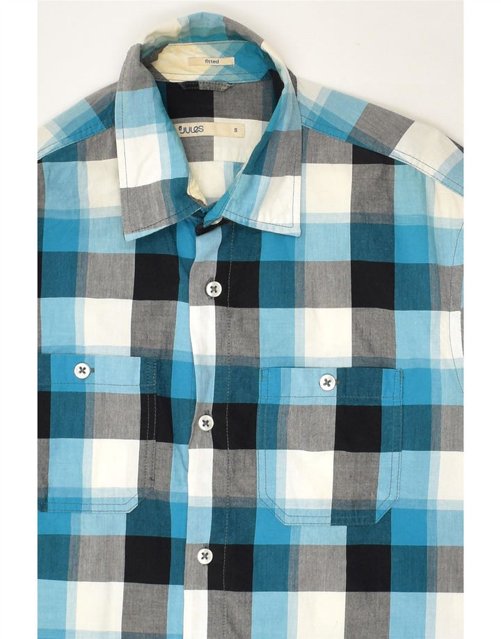 JULES Mens Fitted Shirt Small Blue Check Cotton Vintage Jules and Second-Hand Jules from Messina Hembry 