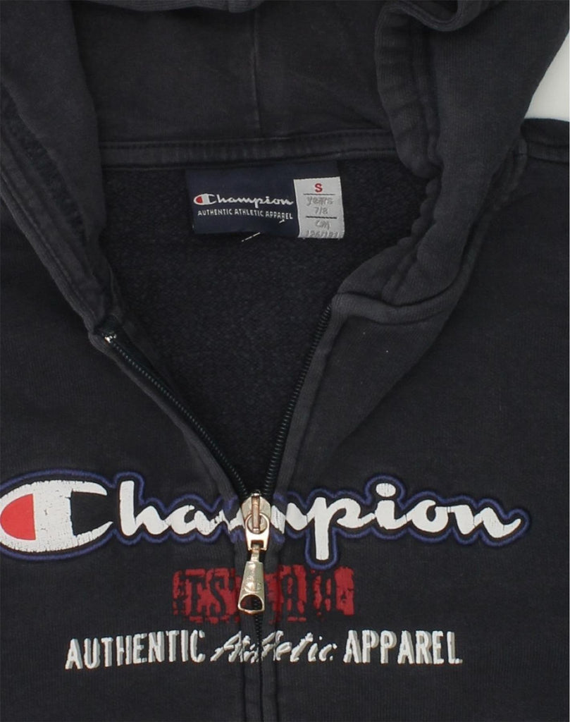 CHAMPION Boys Graphic Zip Hoodie Sweater 7-8 Years Small  Navy Blue Cotton | Vintage Champion | Thrift | Second-Hand Champion | Used Clothing | Messina Hembry 