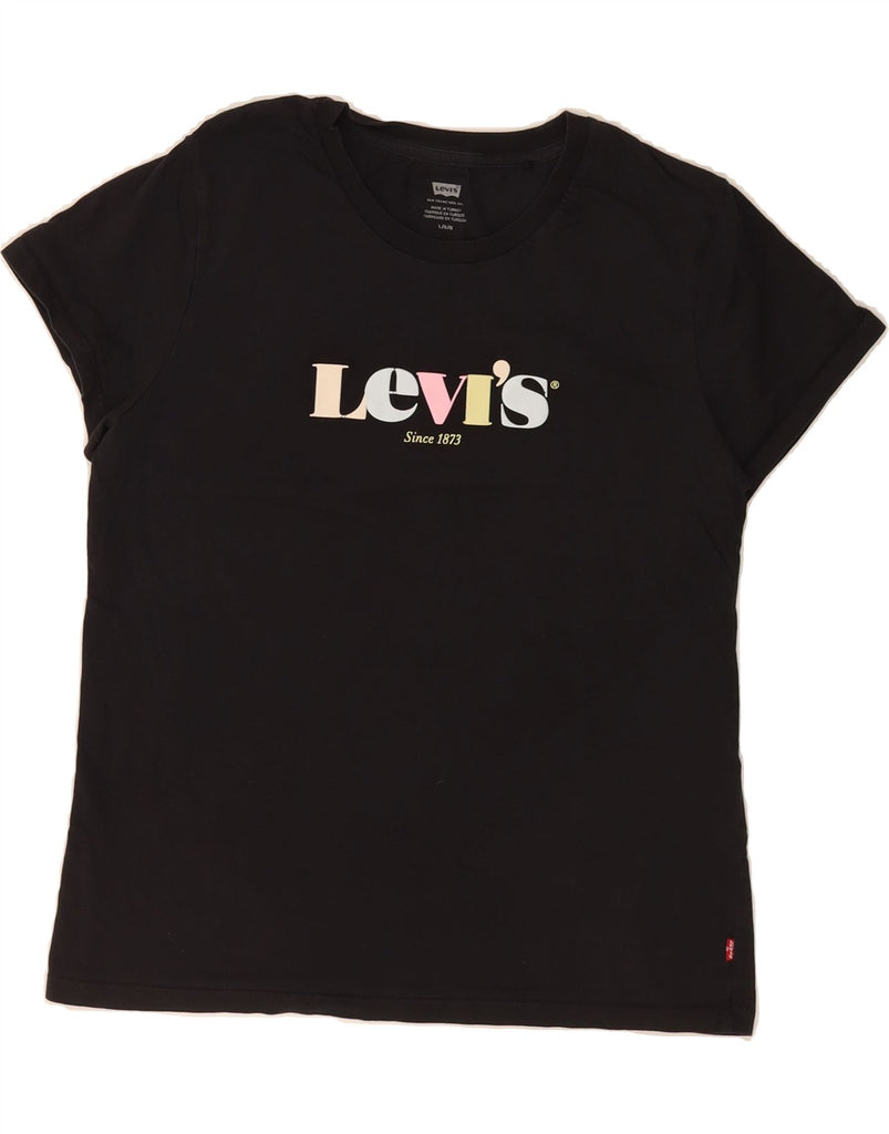LEVI'S Womens Graphic T-Shirt Top UK 14 Large Black Cotton Vintage Levi's and Second-Hand Levi's from Messina Hembry 