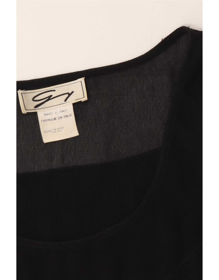Genny Womens Crop Sleeveless Blouse Top UK 12 Medium Black Silk
