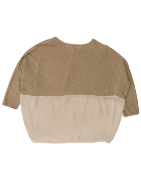 Zara Womens Oversized Top 3/4 Sleeve UK 10 Small Beige Colourblock