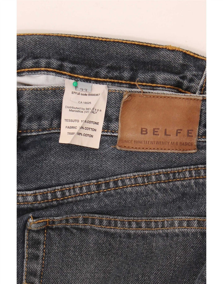 Belfe Mens Cropped Jeans W33 L26 Blue Cotton