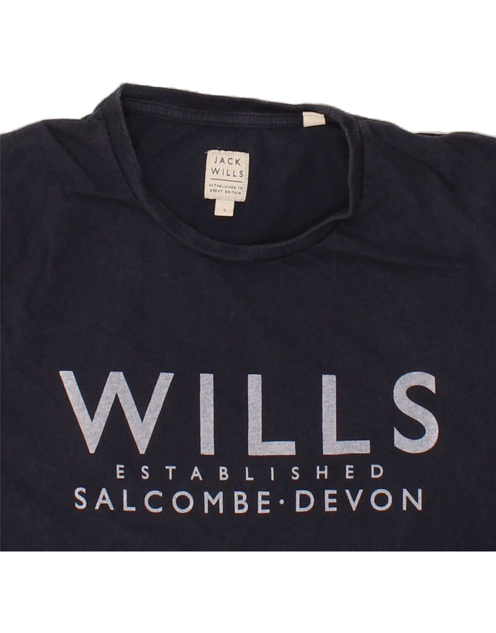 JACK WILLS Mens Graphic T-Shirt Top Small Navy Blue Cotton Vintage Jack Wills and Second-Hand Jack Wills from Messina Hembry 