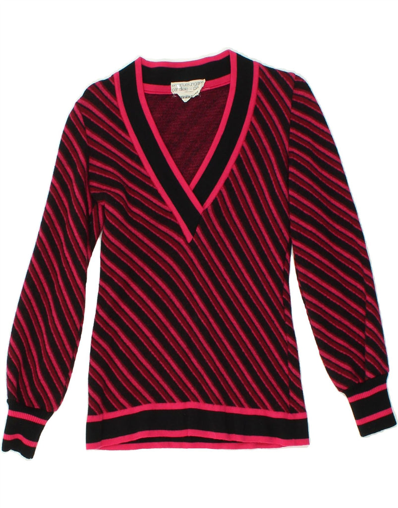 EMANUEL UNGARO Womens V-Neck Jumper Sweater UK 10 Small Red Striped | Vintage Emanuel Ungaro | Thrift | Second-Hand Emanuel Ungaro | Used Clothing | Messina Hembry 