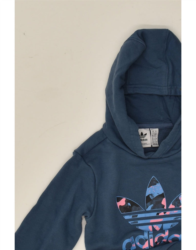 ADIDAS Girls Graphic Hoodie Jumper 3-4 Years Blue Cotton | Vintage Adidas | Thrift | Second-Hand Adidas | Used Clothing | Messina Hembry 