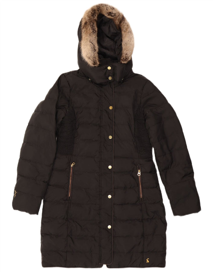 JOULES Womens Hooded Padded Coat UK 12 Medium  Black Polyester