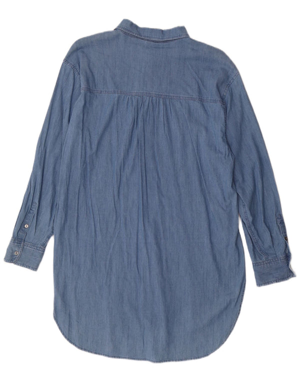 Dkny Womens Beachwear Long Sleeve Denim Shirt Dress UK 16 Large Blue Cotton