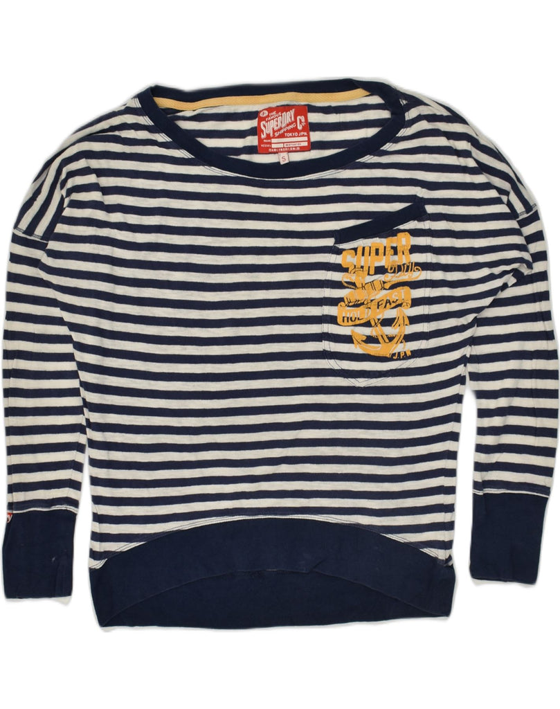 SUPERDRY Mens Graphic Top Long Sleeve Small Navy Blue Striped Nautical | Vintage Superdry | Thrift | Second-Hand Superdry | Used Clothing | Messina Hembry 