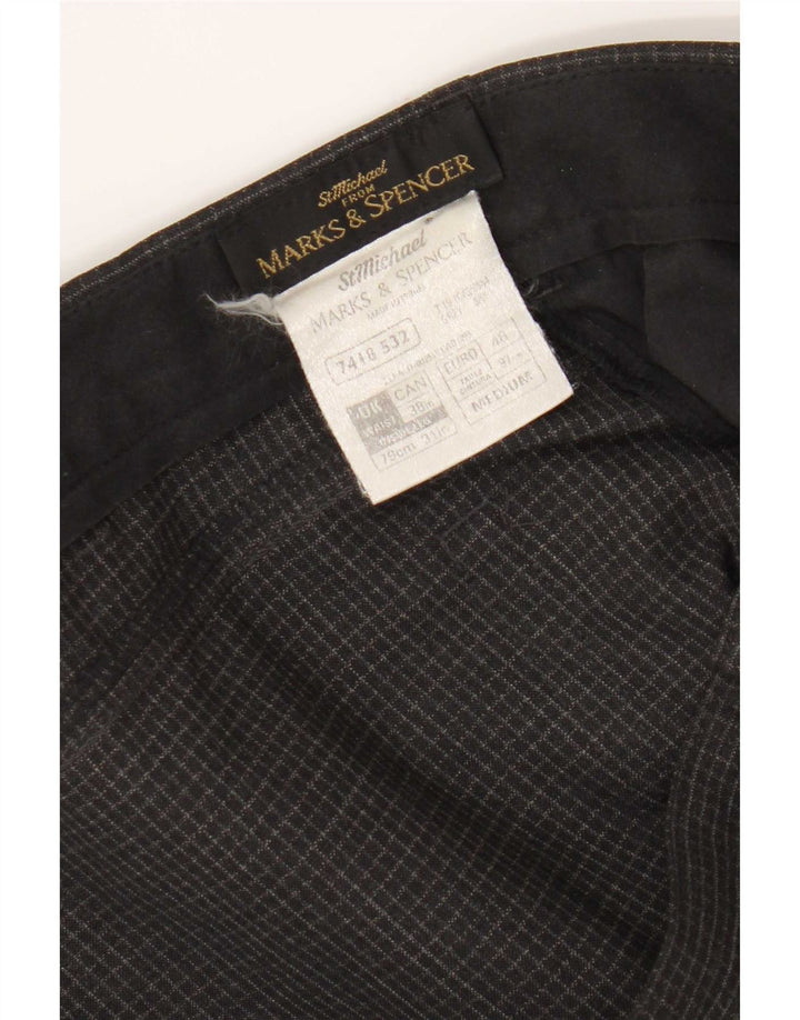 Marks & Spencer Mens Straight Casual Trousers W38 L31 Grey Check Polyester