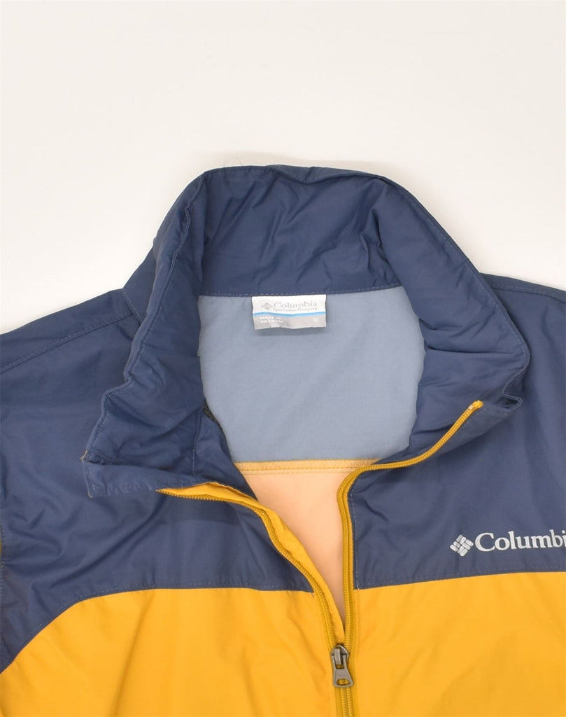 COLUMBIA Mens Hooded Rain Jacket UK 36 Small Yellow Colourblock Polyester | Vintage Columbia | Thrift | Second-Hand Columbia | Used Clothing | Messina Hembry 