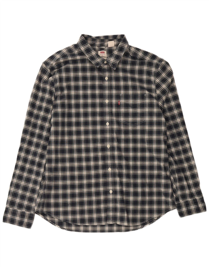 Levi's Mens Slim Shirt 2XL Navy Blue Check Cotton