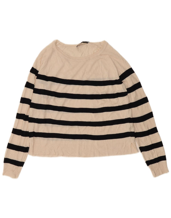 Zara Womens Boat Neck Jumper Sweater UK 10 Small Off White Striped Viscose