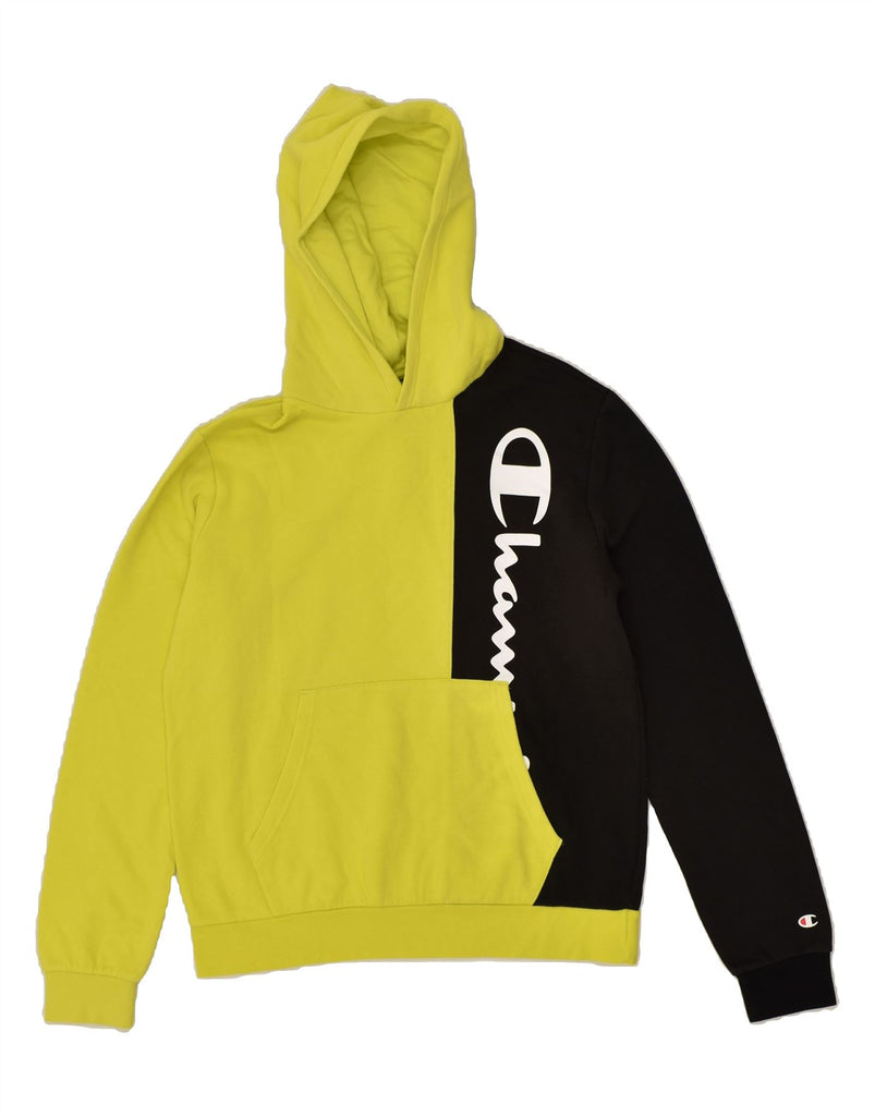 CHAMPION Boys Graphic Hoodie Jumper 15-16 Years 2XL Yellow Colourblock | Vintage Champion | Thrift | Second-Hand Champion | Used Clothing | Messina Hembry 