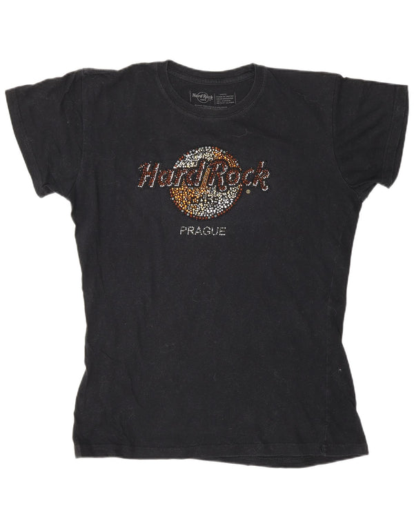 HARD ROCK CAFE Womens Prague Graphic T-Shirt Top UK 16 Large Black Cotton
