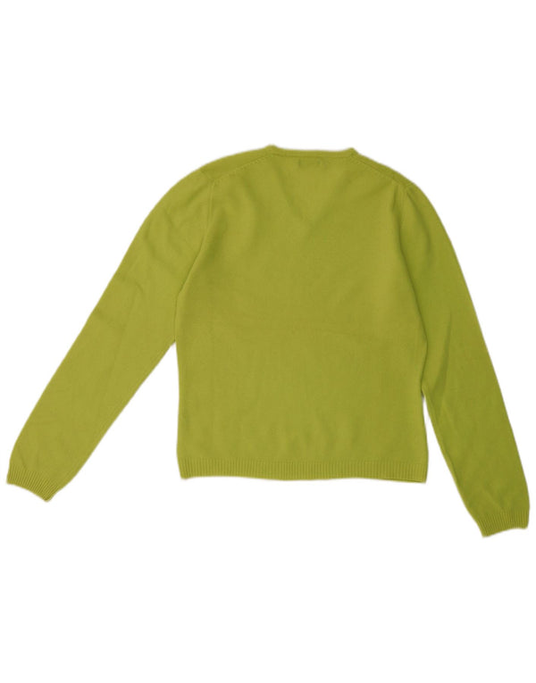 Benetton Womens V-Neck Jumper Sweater UK 14 Large Green Wool