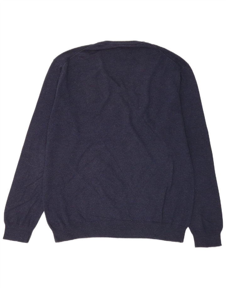 Gant Mens V-Neck Jumper Sweater XL Navy Blue Cotton
